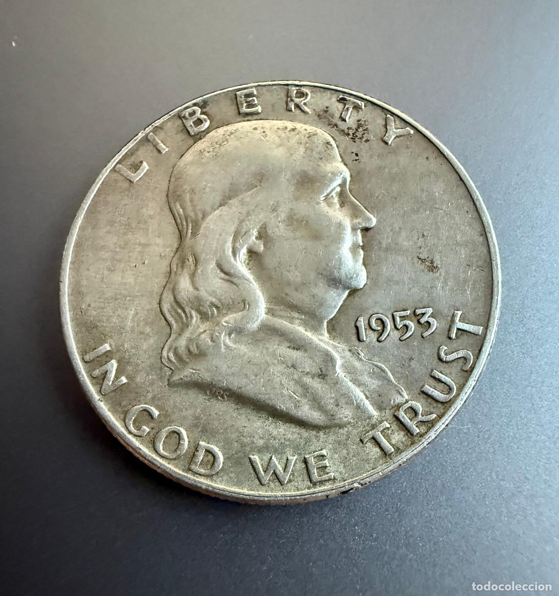 Monedas antiguas de Am&eacute;rica: 1/2 D&oacute;lar 1953‑D Franklin Half Dollar &ndash; Plata .900 &ndash; USA &ndash; Denver