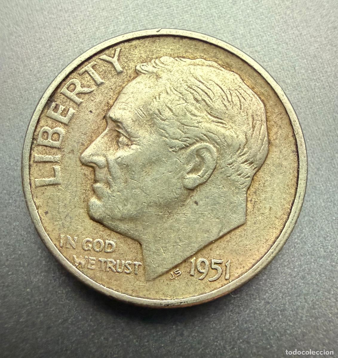 Monedas antiguas de Am&eacute;rica: 1 Dime 1951‑S Roosevelt Dime &ndash; Plata .900 &ndash; USA &ndash; San Francisco