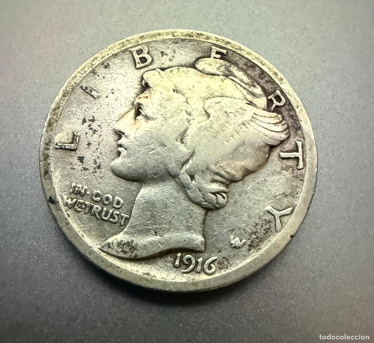 Monedas antiguas de Am&eacute;rica: 1 Dime 1916 Mercury Dime &ndash; Plata .900 &ndash; USA