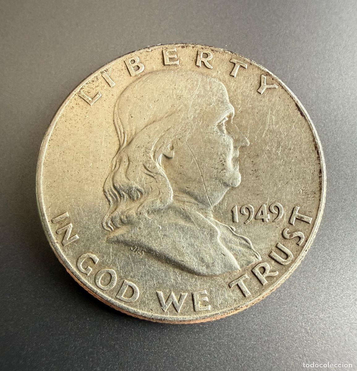 Monedas antiguas de Am&eacute;rica: 1/2 D&oacute;lar 1949 Franklin Half Dollar &ndash; Plata .900 &ndash; USA Estados Unidos