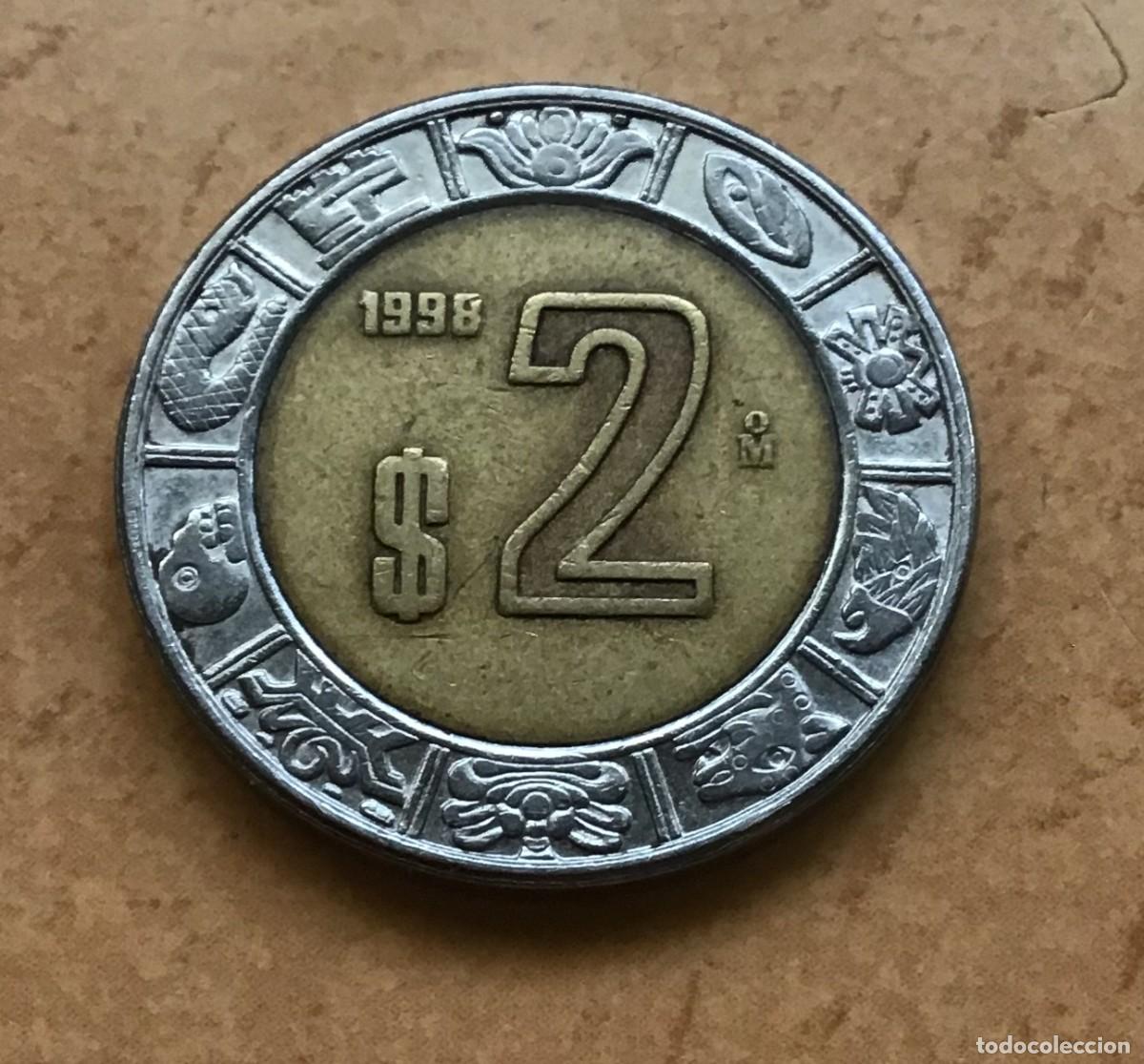 Monedas antiguas de Am&eacute;rica: 2 pesos de M&eacute;xico (M&eacute;jico). A&ntilde;o 1998