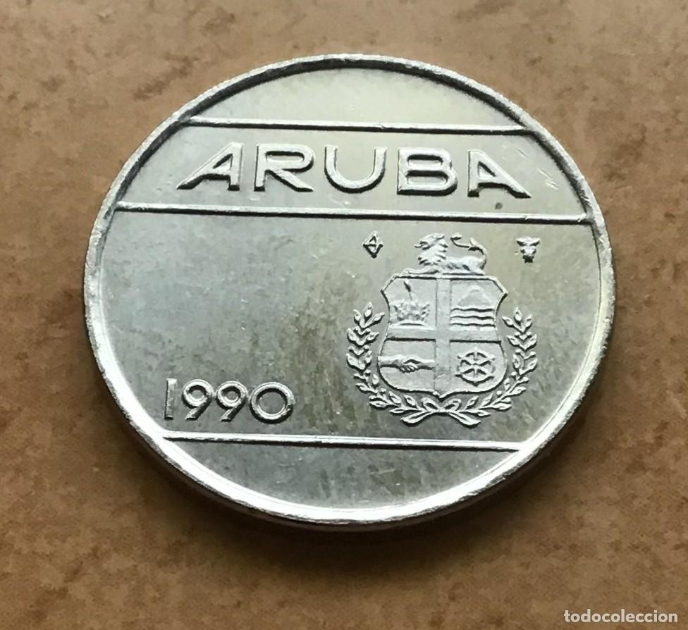 Monedas antiguas de Am&eacute;rica: 25 centavos de Aruba. A&ntilde;o 1990