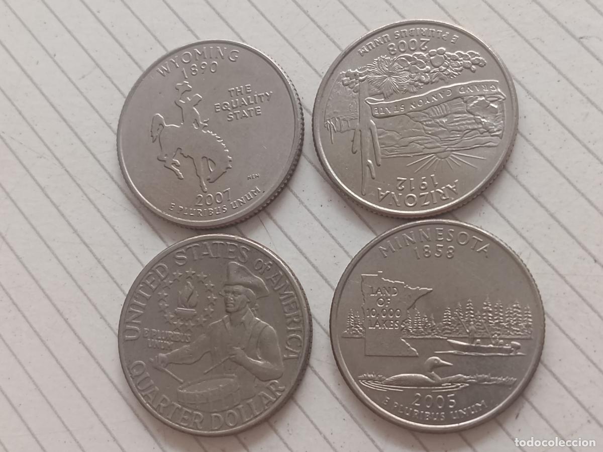 Monedas antiguas de Am&eacute;rica: USA Estados Unidos. Lote de 4 monedas de quarter de dollar