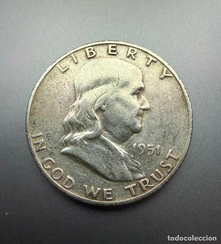 Monedas antiguas de Am&eacute;rica: Medio D&oacute;lar Franklin 1951-S Plata .900 Silver Half Dollar USA