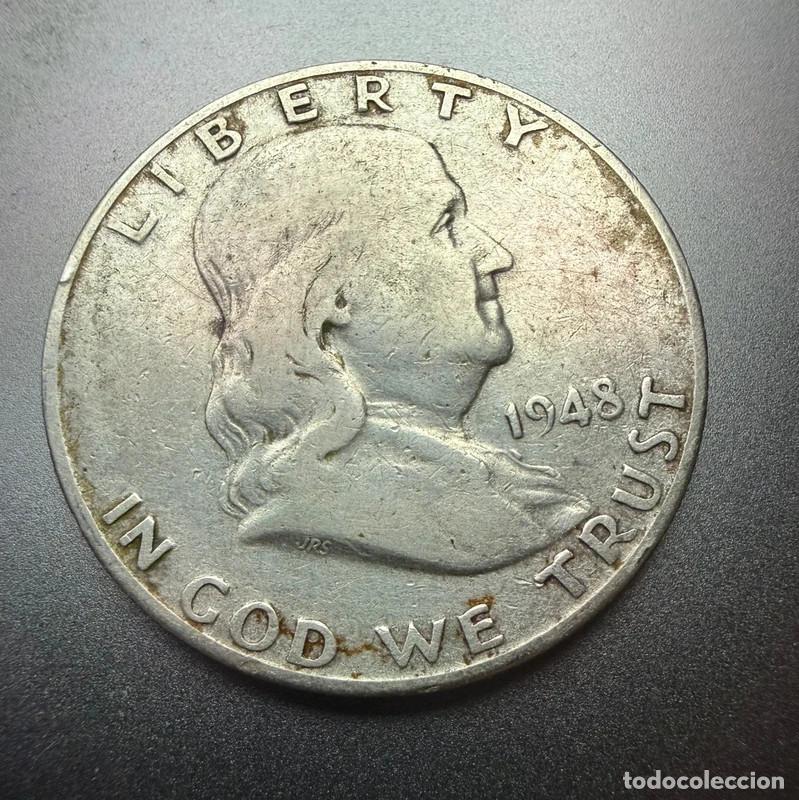 Monedas antiguas de Am&eacute;rica: Medio D&oacute;lar Franklin 1948-D (Primer A&ntilde;o) Plata .900 Silver Half Dollar