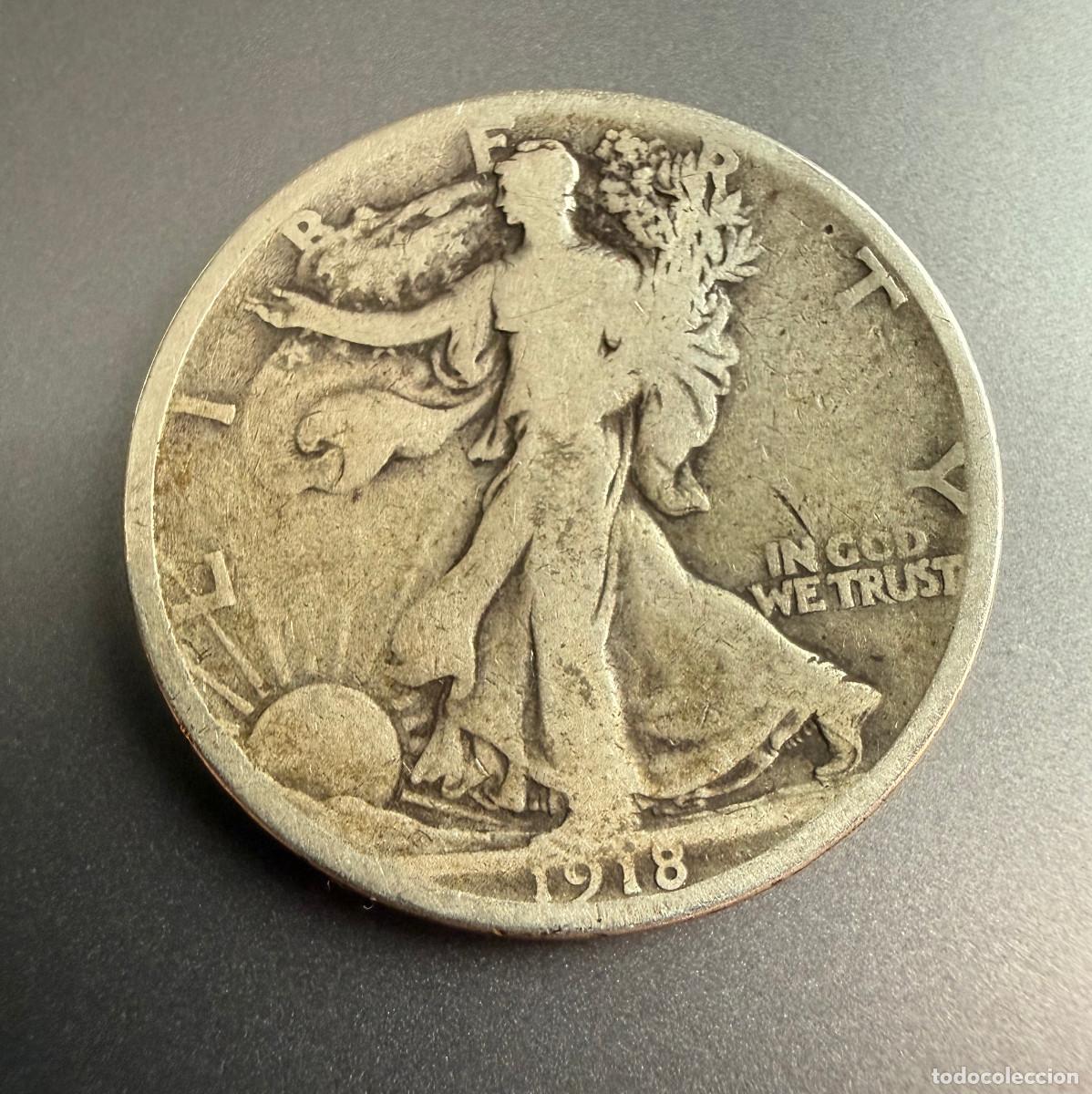 Monedas antiguas de Am&eacute;rica: Medio D&oacute;lar Walking Liberty 1918-S Plata .900 Silver Half Dollar USA San Francisco