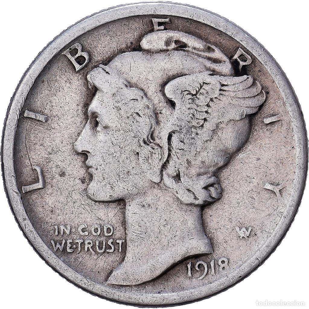Monedas antiguas de Am&eacute;rica: [#1552146] Estados Unidos, Dime, Mercury, 1918, U.S. Mint, Plata, BC+, KM:140