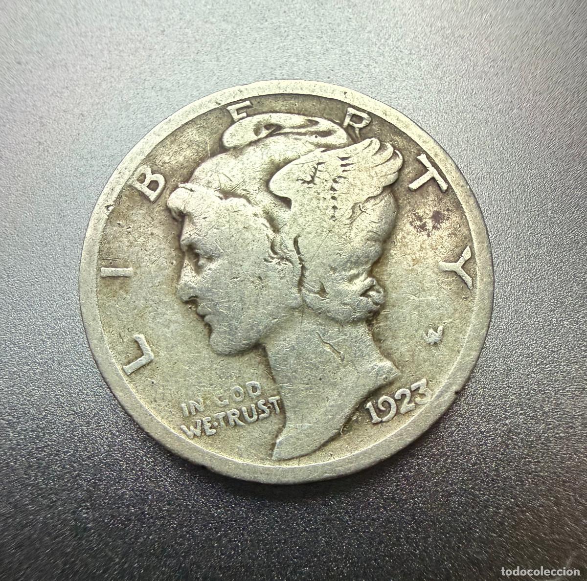 Monedas antiguas de Am&eacute;rica: 1 Dime 1923 Mercury Dime Plata - USA Moneda 1 Dime de Estados Unidos 1923