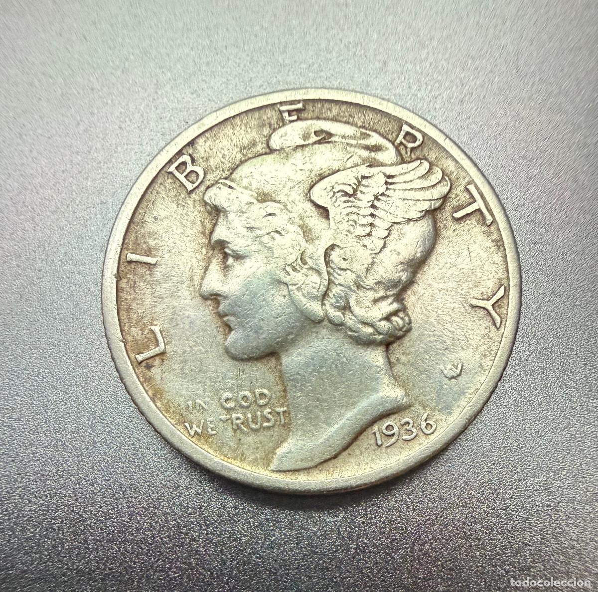Monedas antiguas de Am&eacute;rica: 1 Dime 1936 Mercury Dime Plata - USA Moneda 1 Dime de Estados Unidos 1936