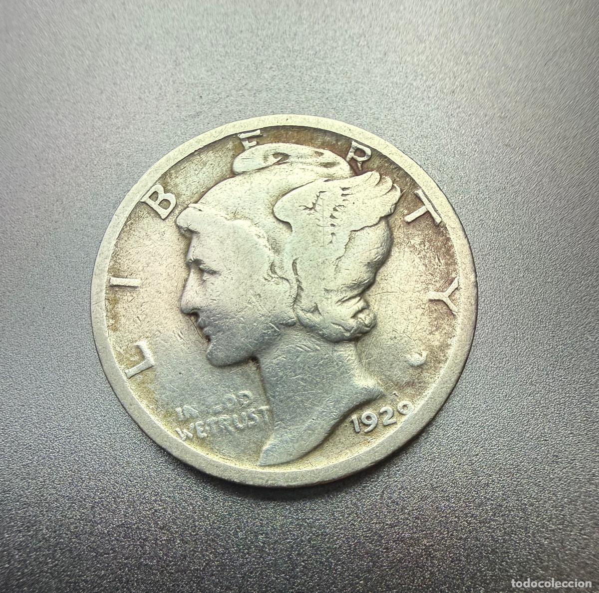 Monedas antiguas de Am&eacute;rica: 1 Dime 1929 Mercury Dime Plata - USA Moneda 1 Dime de Estados Unidos 1929