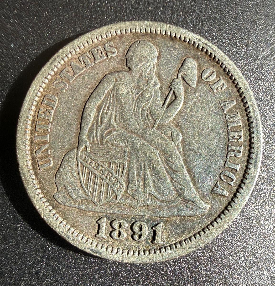 Monedas antiguas de Am&eacute;rica: 1 Dime Libertad Sentada 1891 Plata Seated Liberty Dime Silver USA 19th Century Coin