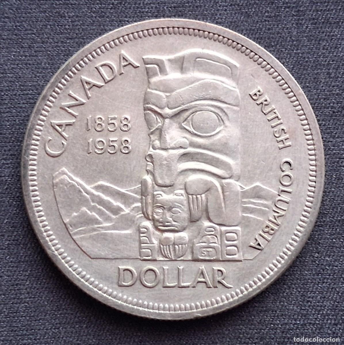 Monedas antiguas de Am&eacute;rica: Moneda de plata 1 D&oacute;lar 1958 ( Canad&aacute; ) 23,32g. Ag 0.800 (Estilo medio duro, 5 pesetas, 1 paquillo)