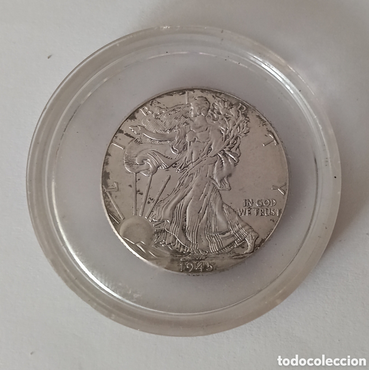 Monedas antiguas de Am&eacute;rica: Rar&iacute;sima Moneda de Plata HALF DOLAR EEUU 1945 D con errores fabricaci&oacute;n