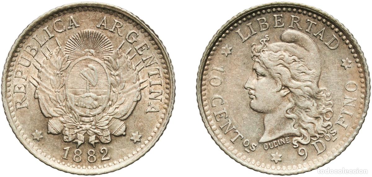 Monedas antiguas de Am&eacute;rica: Argentina Federal Republic 1882 10 Centavos With traces of luster Silver (.900) (778000) 2.49g AU C
