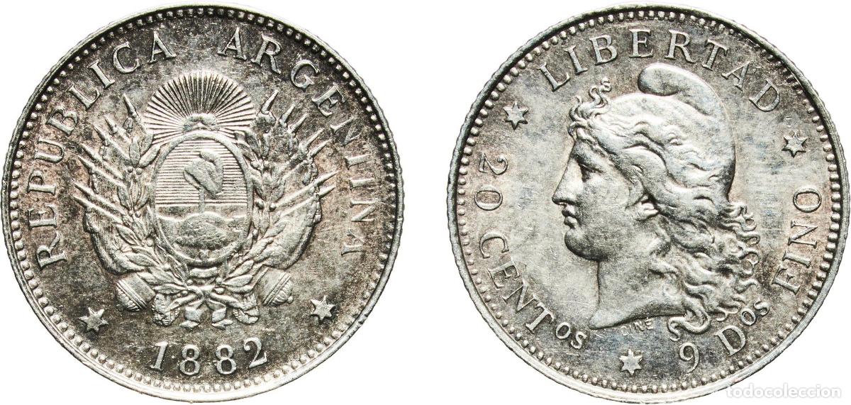 Monedas antiguas de Am&eacute;rica: Argentina Federal Republic 1882 20 Centavos Silver (.900) (762027) 5g AU CJ 19