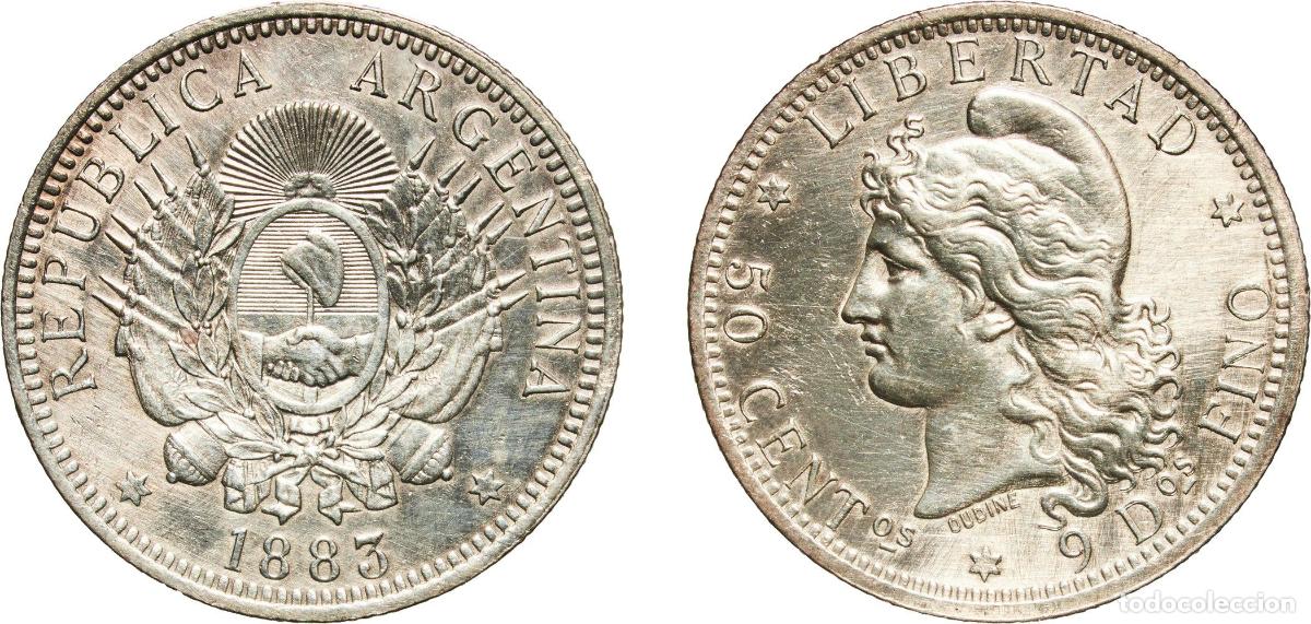 Monedas antiguas de Am&eacute;rica: Argentina Federal Republic 1883 50 Centavos Silver (.900) (2273000) 12.5g XF CJ 17