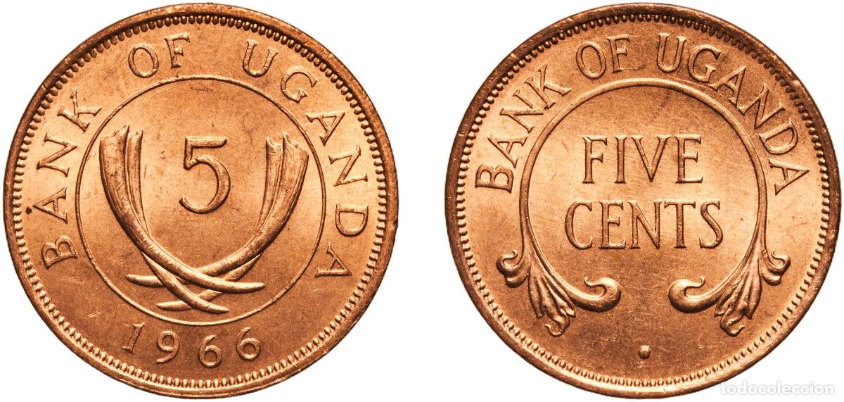 Monedas antiguas de Am&eacute;rica: Uganda Republic 1966 5 Cents Original luster Bronze Royal Mint (41000000) 3.25g UNC KM 1