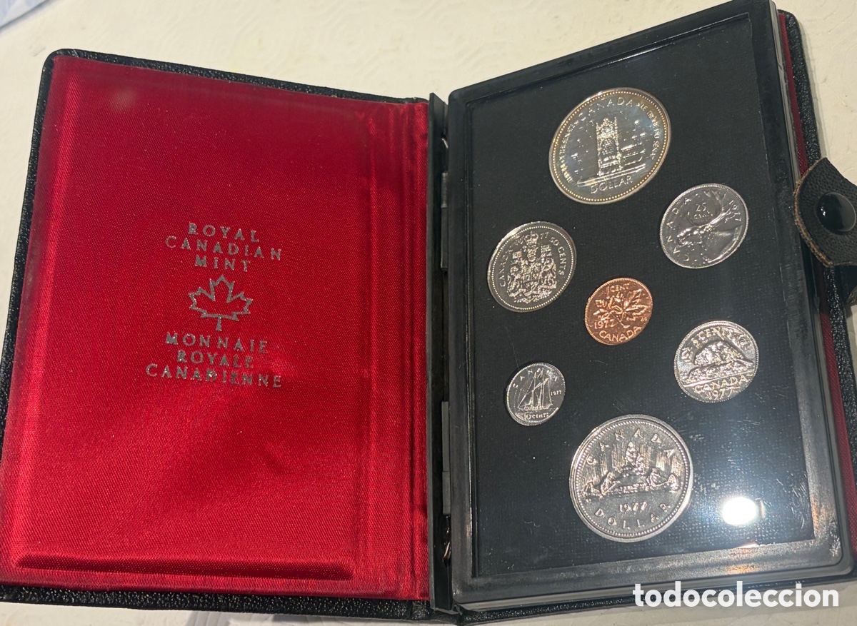 Monedas antiguas de Am&eacute;rica: Canad&aacute; 1977 &ndash; Set oficial Royal Canadian Mint 7 monedas &ndash; Dollar plata Jubileo Isabel II &ndash; Estuche