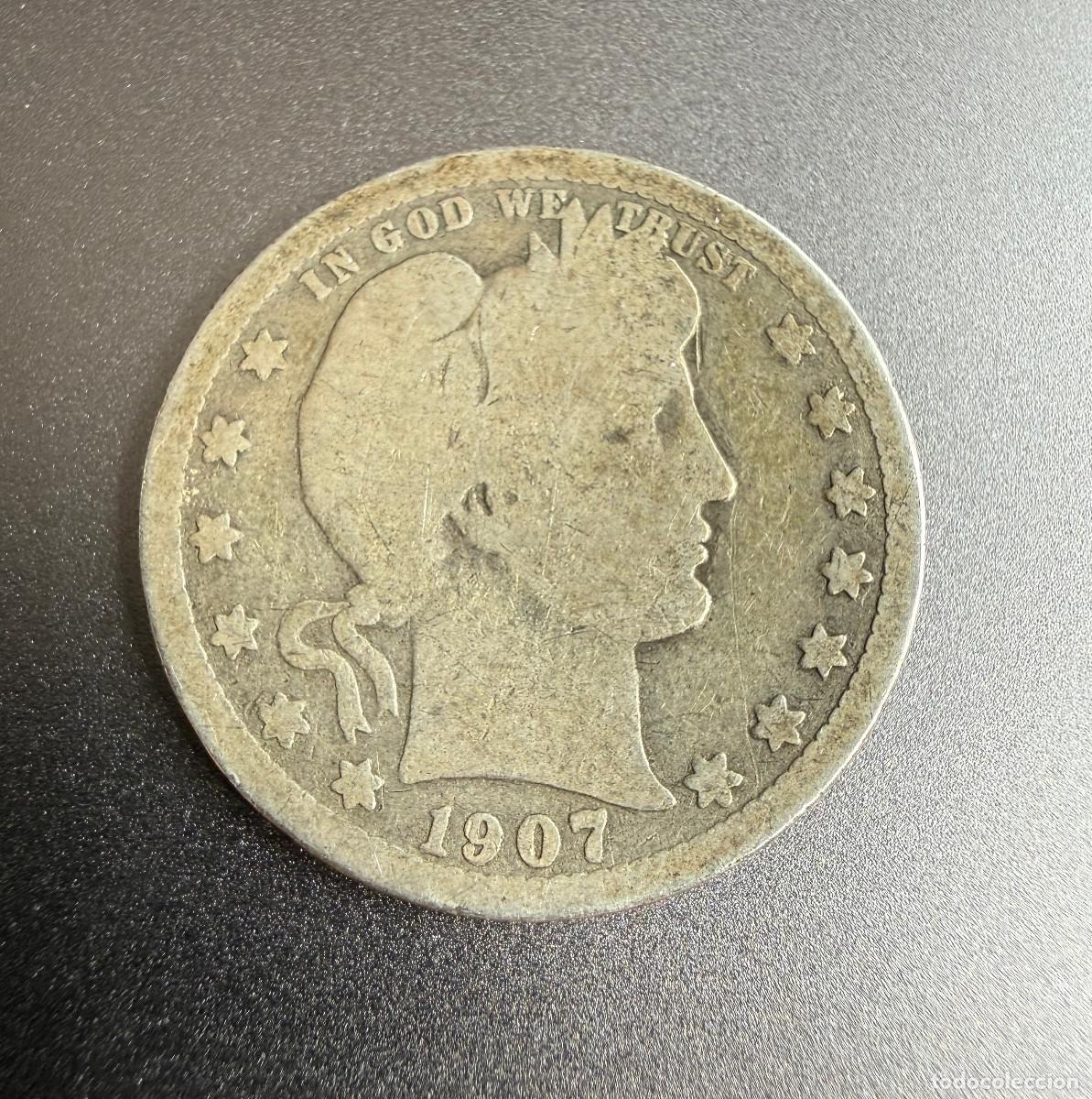 Monedas antiguas de Am&eacute;rica: 1/4 Dolar 1907-O Barber Quarter Estados Unidos Plata USA 25 Cents 1/4 Dollarar