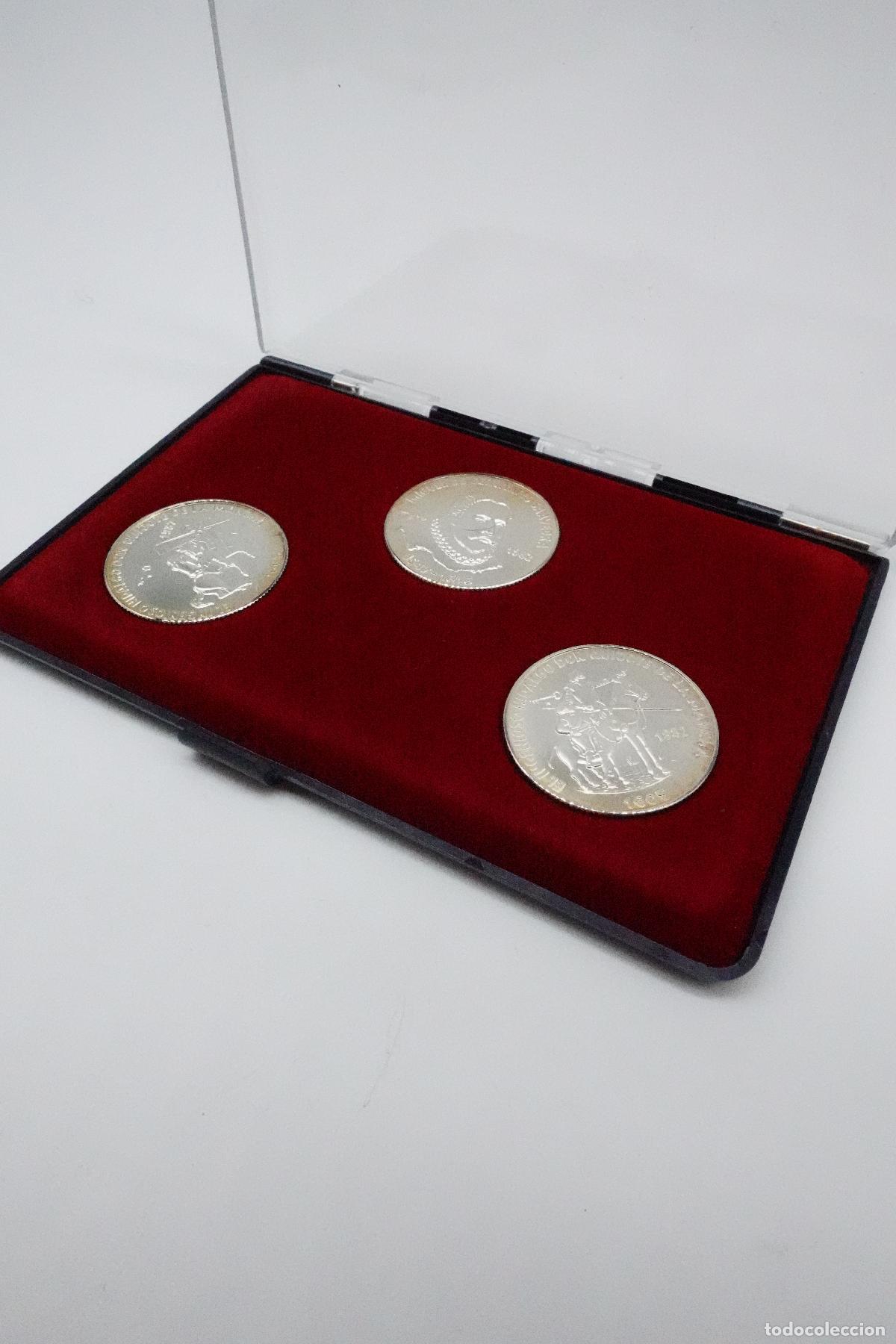 Old Coins of America: CUBA 1988 - SET 3 MONEDAS PLATA PURA 999 5 PESOS CERVANTES Y EL QUIJOTE - PROOF EN ESTUCHE