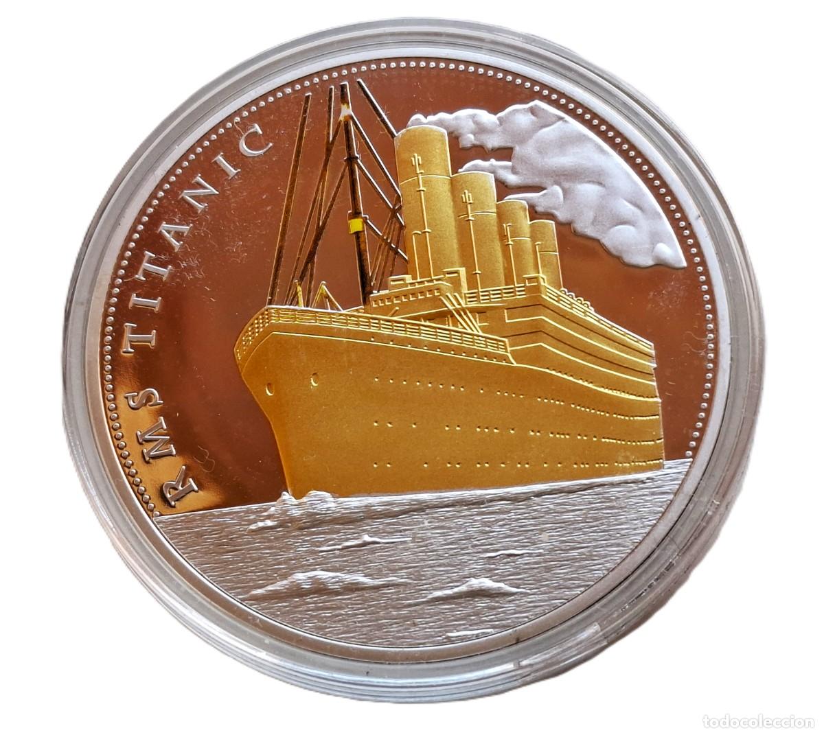 Monedas antiguas de Am&eacute;rica: GIGANTE MONEDA DE RMS TITANIC DE PLATA Y ORO BA&Ntilde;O + CERTIFICADO - 7.CM DIAMETRO