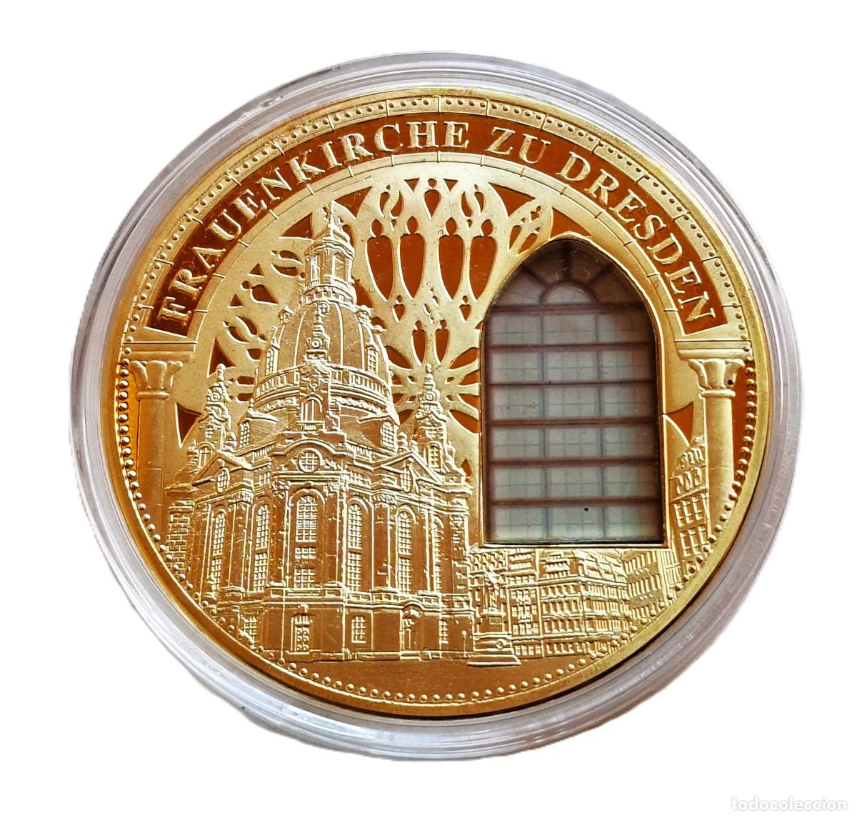 Monedas antiguas de Am&eacute;rica: GIGANTE MONEDA FRAUENKIRCHE ZU DRESDEN ORO BA&Ntilde;O + CERTIFICADO - 7.CM DIAMETRO