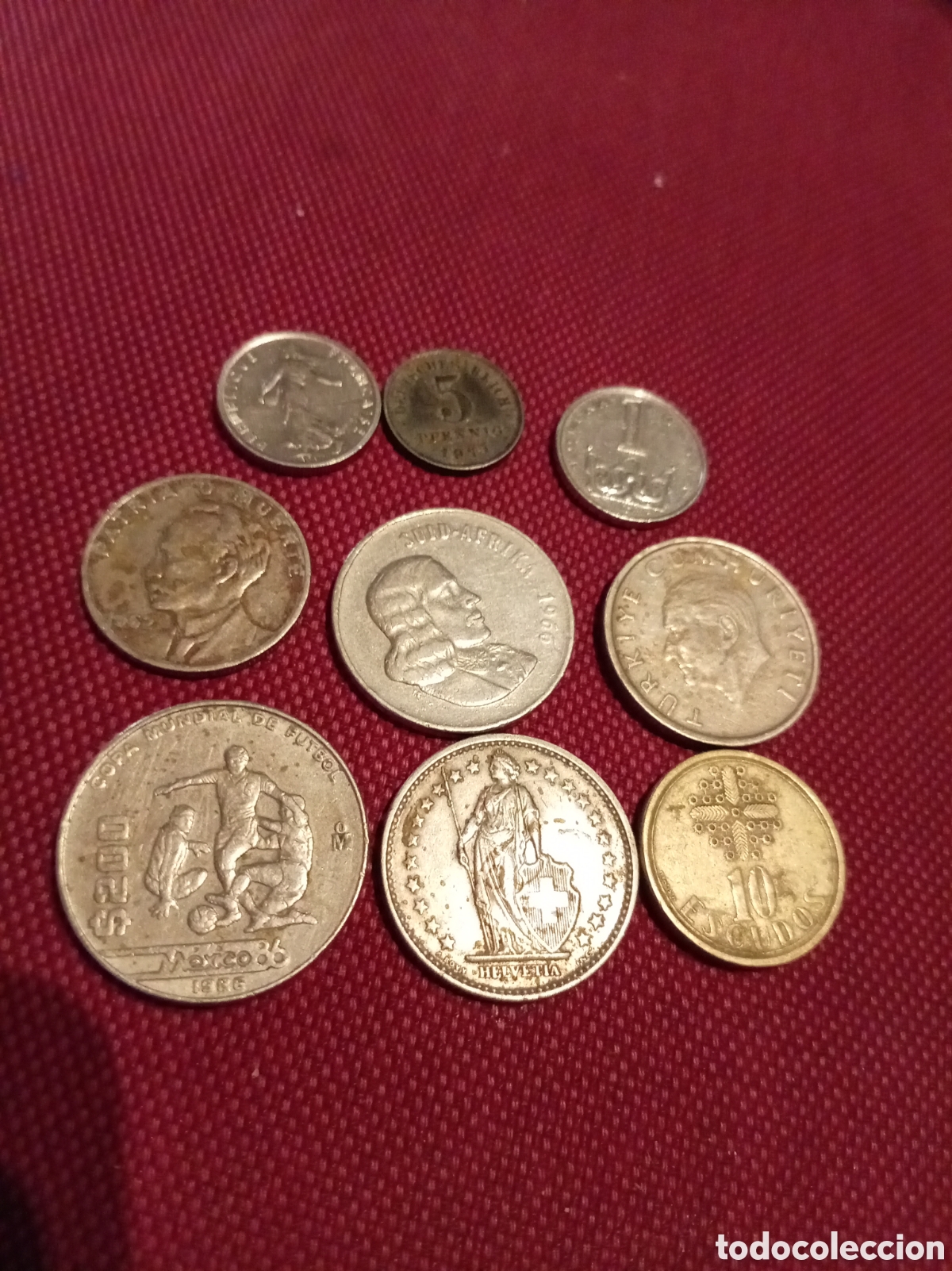 Monedas antiguas de Am&eacute;rica: Lote de 9 monedas del mundo. Copa Mundial M&eacute;xico 86 ($200), Imperio Alem&aacute;n 1917, Suiza, Portugal...
