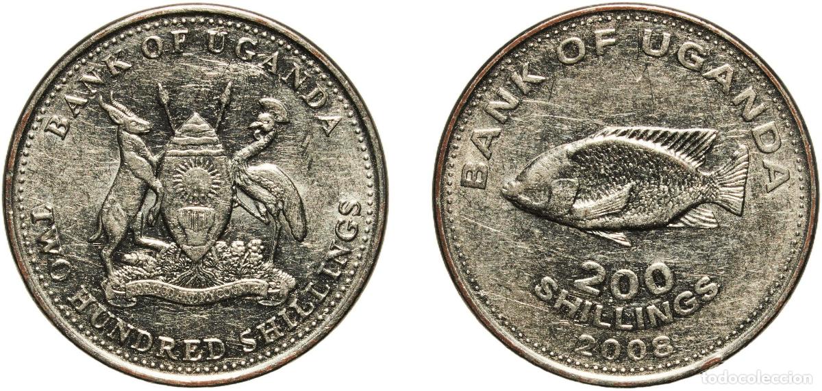 Monedas antiguas de Am&eacute;rica: Uganda Republic 2008 200 Shillings Nickel plated steel Royal Canadian Mint 7.19g AU KM 68a