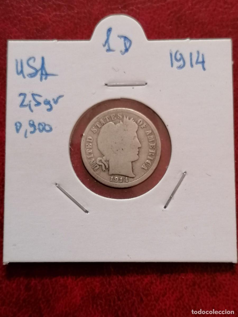 Monedas antiguas de Am&eacute;rica: Moneda, plata ,Estados Unidos,1 dime, 1914, BC, 2,5 gr, 0,900