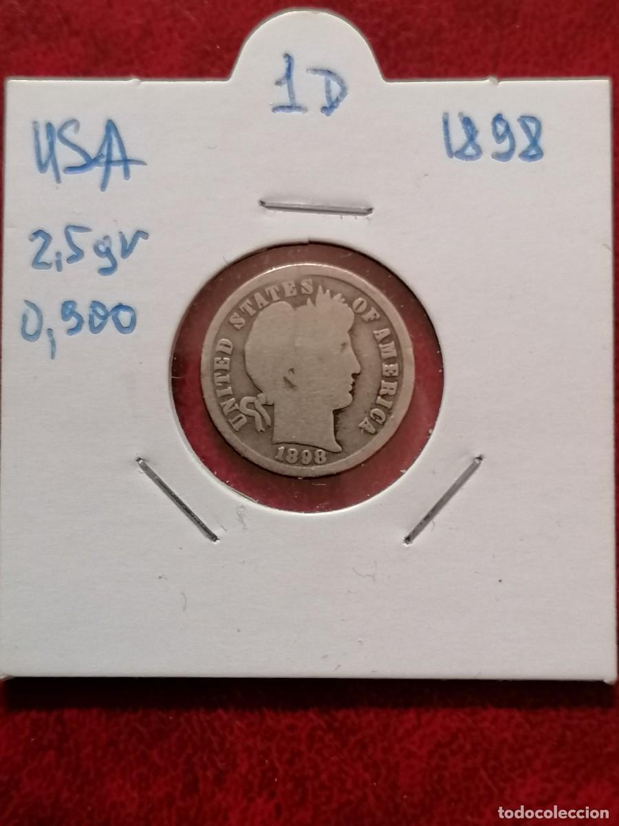 Monedas antiguas de Am&eacute;rica: Moneda, plata ,Estados Unidos,1 dime, 1898, BC+, 2,5 gr, 0,900