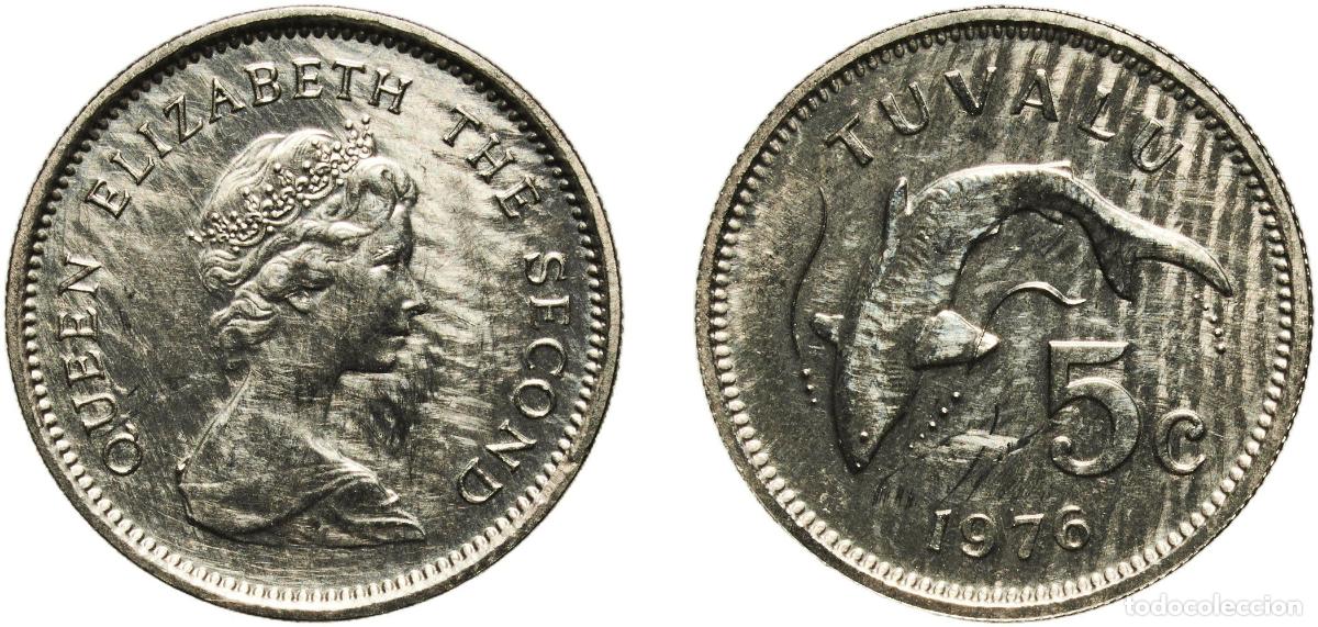 Monedas antiguas de Am&eacute;rica: Tuvalu Constitutional Monarchy 1976 5 Cents - Elizabeth II (2nd portrait) Copper-nickel (75% Copper