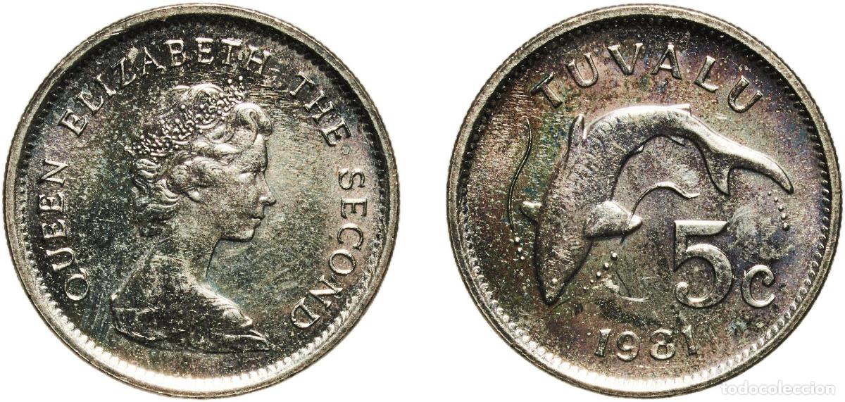 Monedas antiguas de Am&eacute;rica: Tuvalu Constitutional Monarchy 1981 5 Cents - Elizabeth II (2nd portrait) Copper-nickel (75% Copper