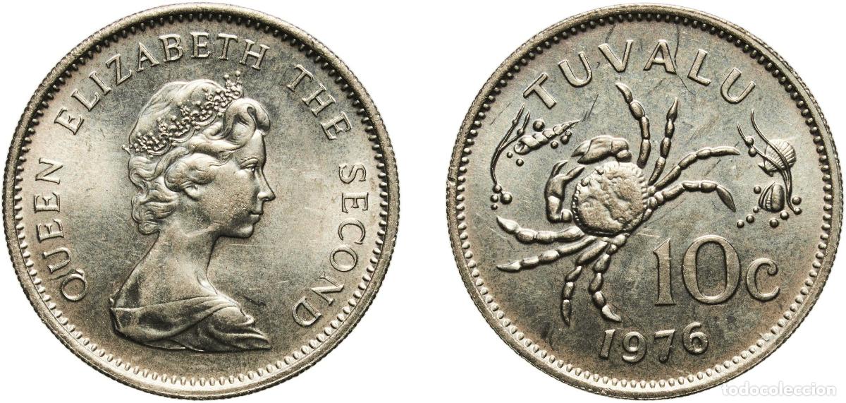 Monedas antiguas de Am&eacute;rica: Tuvalu Constitutional Monarchy 1976 10 Cents - Elizabeth II (2nd portrait) Copper-nickel (75% Coppe