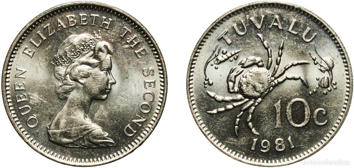 Monedas antiguas de Am&eacute;rica: Tuvalu Constitutional Monarchy 1981 10 Cents - Elizabeth II (2nd portrait) Copper-nickel (75% Coppe