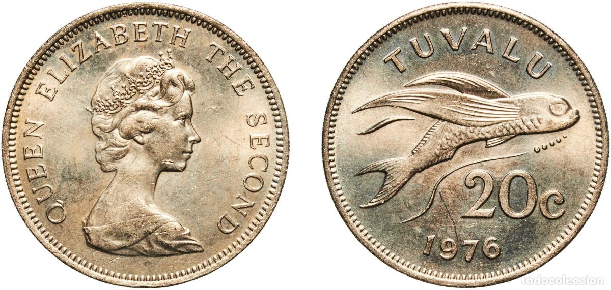 Monedas antiguas de Am&eacute;rica: Tuvalu Constitutional Monarchy 1976 20 Cents - Elizabeth II (2nd portrait) Copper-nickel (75% Coppe