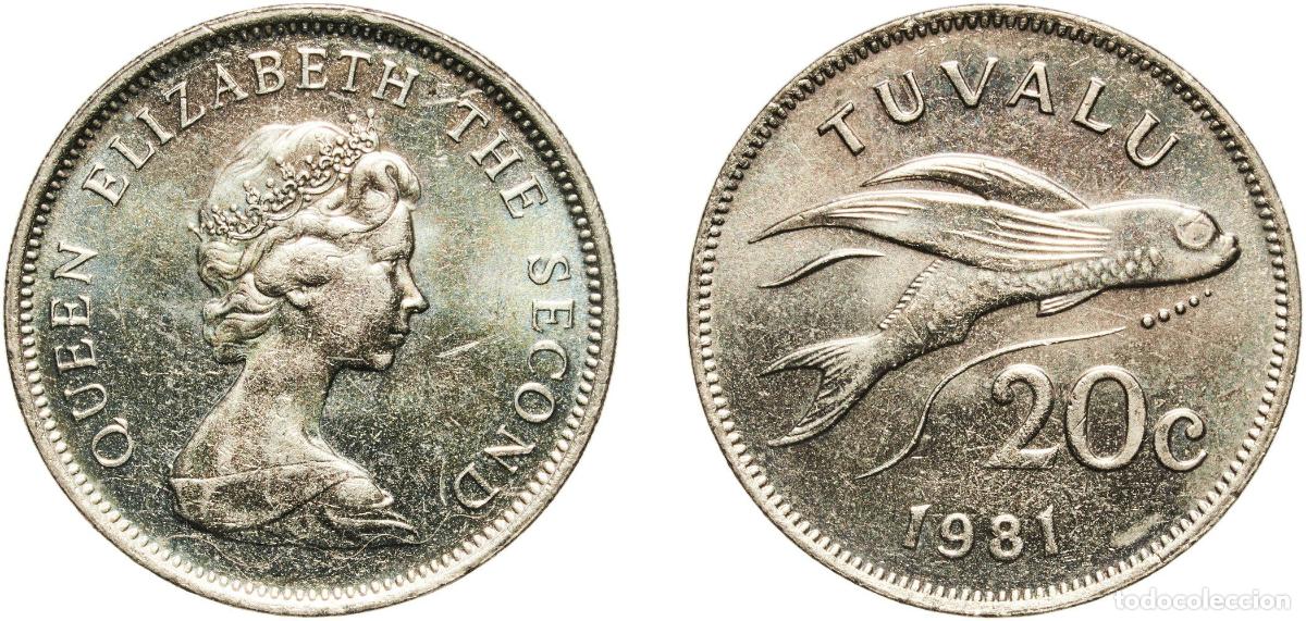 Monedas antiguas de Am&eacute;rica: Tuvalu Constitutional Monarchy 1981 20 Cents - Elizabeth II (2nd portrait) Copper-nickel (75% Coppe