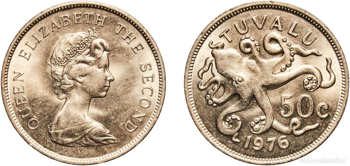 Monedas antiguas de Am&eacute;rica: Tuvalu Constitutional Monarchy 1976 50 Cents - Elizabeth II (2nd portrait) Copper-nickel (75% Coppe