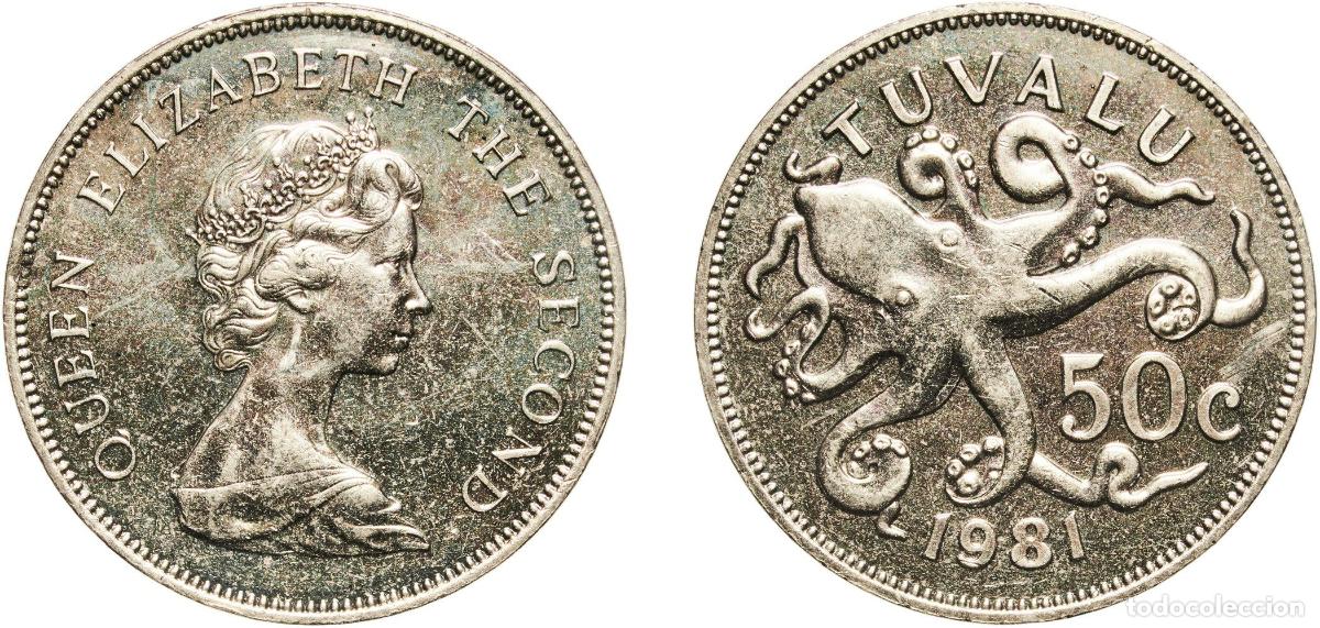 Monedas antiguas de Am&eacute;rica: Tuvalu Constitutional Monarchy 1981 50 Cents - Elizabeth II (2nd portrait) Copper-nickel (75% Coppe