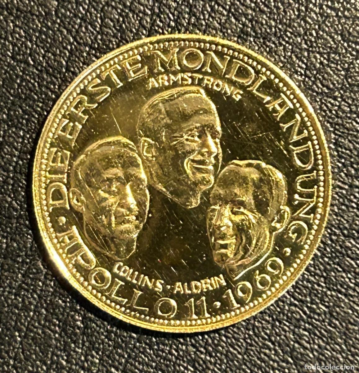 Moedas antigas da Am&eacute;rica: 1969 MONEDA DE ORO, MEDALLA CONMEMORATIVA VIAJE A LA LUNA APOLO 11 - GOLD GERMAN 3.5 GRAM DUCAT PROO