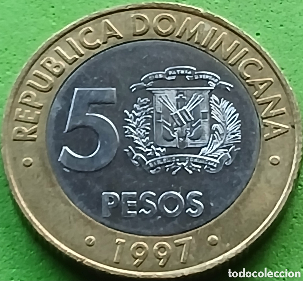 Monedas antiguas de Am&eacute;rica: Rep&uacute;blica Dominicana 5 pesos 1997 km#88 Independencia