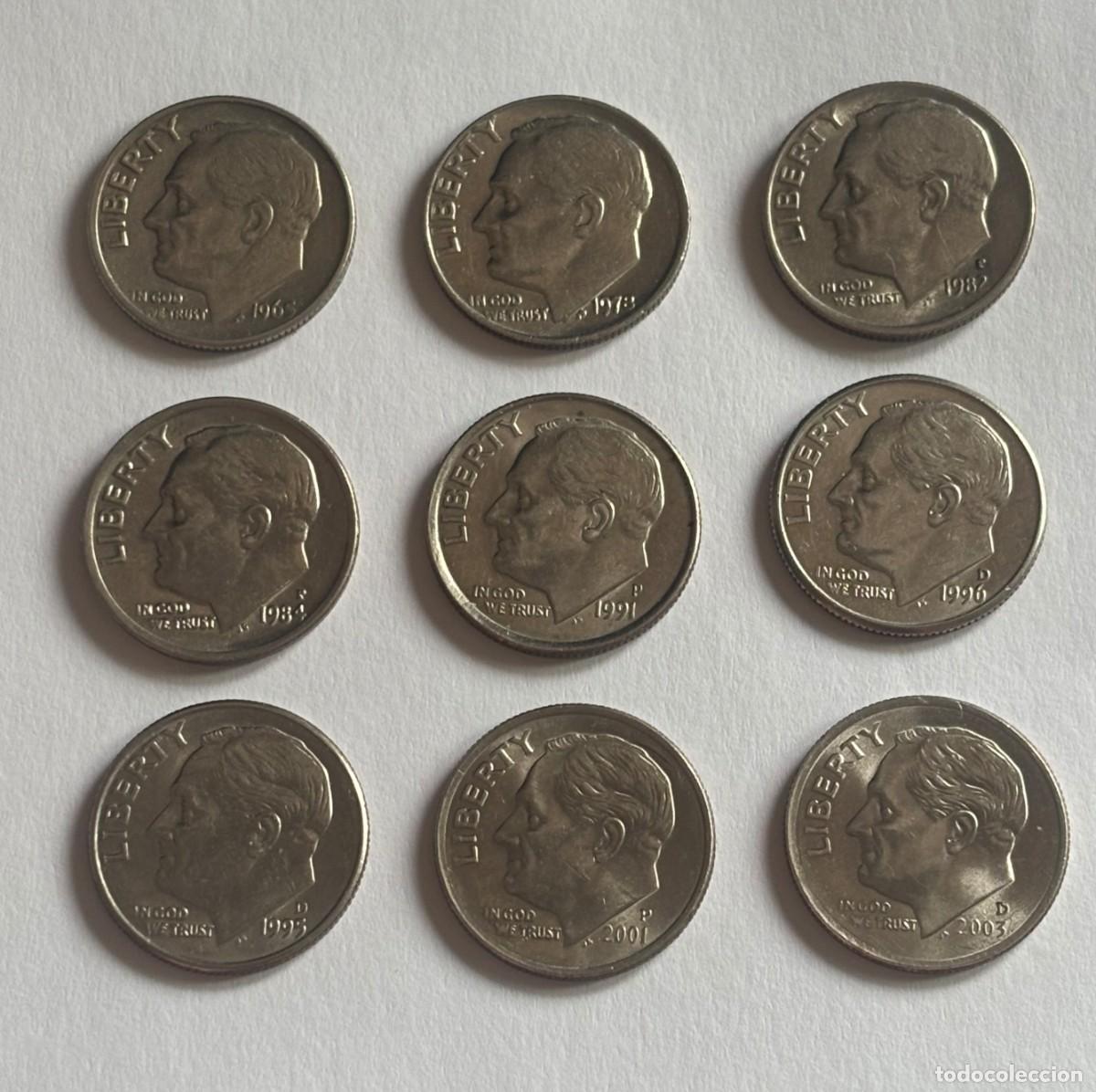 Alte M&uuml;nzen aus Amerika: LOTE NUEVE MONEDAS DE 1 DIME DIFERENTES FECHAS Y CECAS (FOTO)