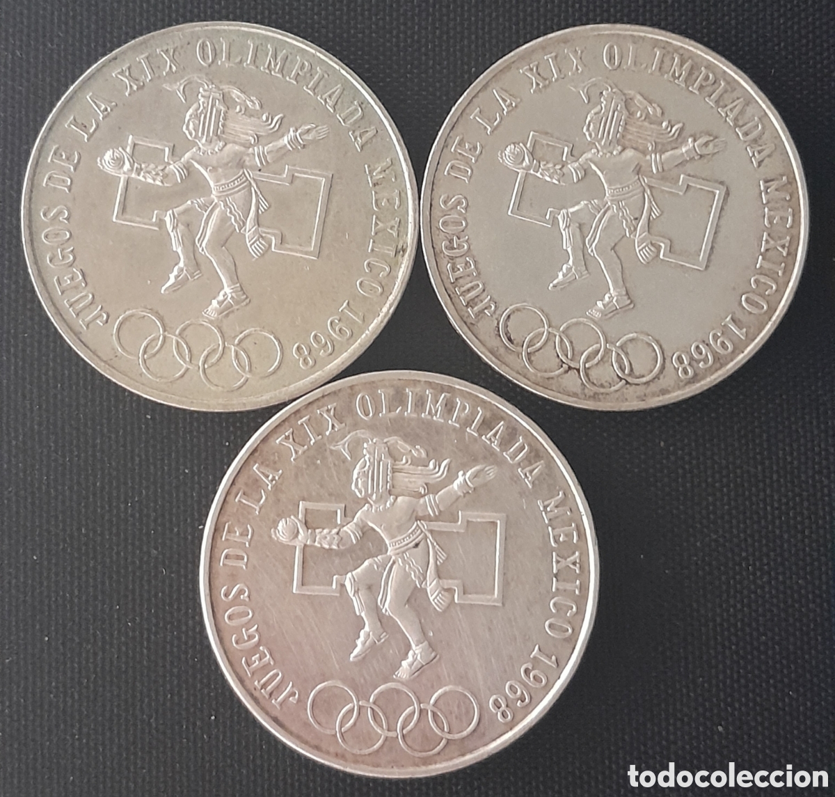 Monedas antiguas de Am&eacute;rica: Mexico 1968, Lote 3 monedas 25 pesos plsta