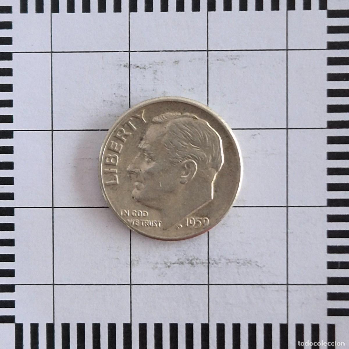 Old Coins of America: 10 CENTAVOS (DIME), ESTADOS UNIDOS. 1959 D. (KM#195).