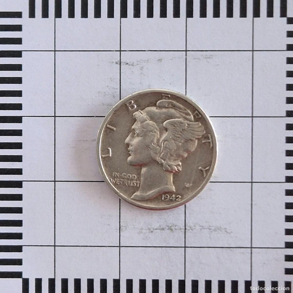 Old Coins of America: 10 CENTAVOS (DIME), ESTADOS UNIDOS. 1942 D. (KM#140).