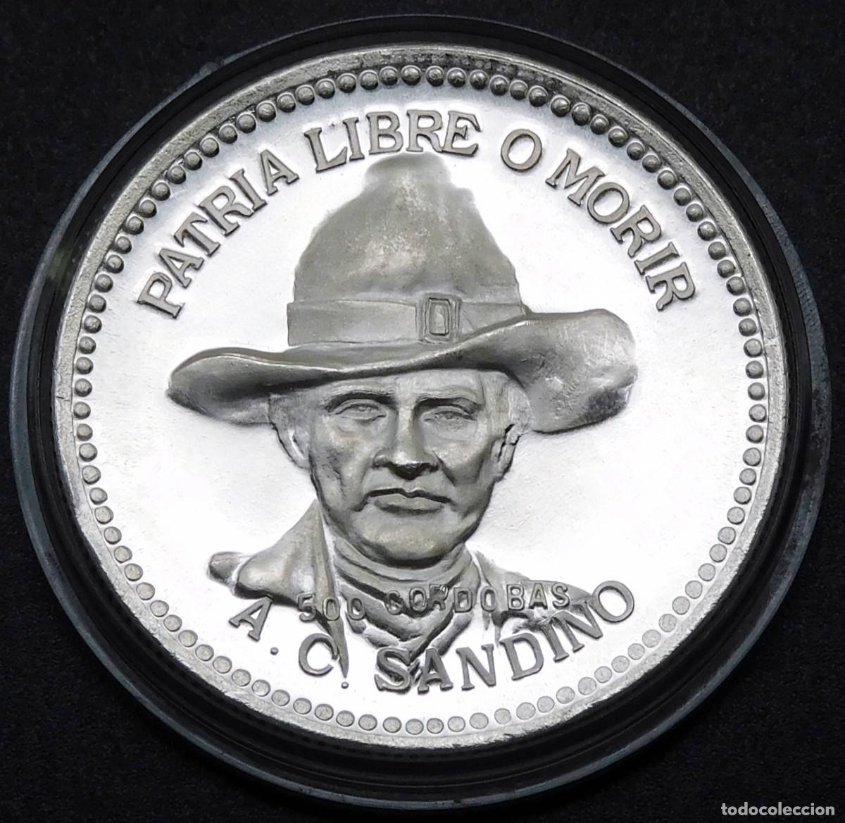 Monedas antiguas de Am&eacute;rica: MONEDA NICARAGUA 500 C&Oacute;RDOBAS 1980 CONMEMORATIVA - SANDINO. PLATA PROOF. SUPER ESCASA