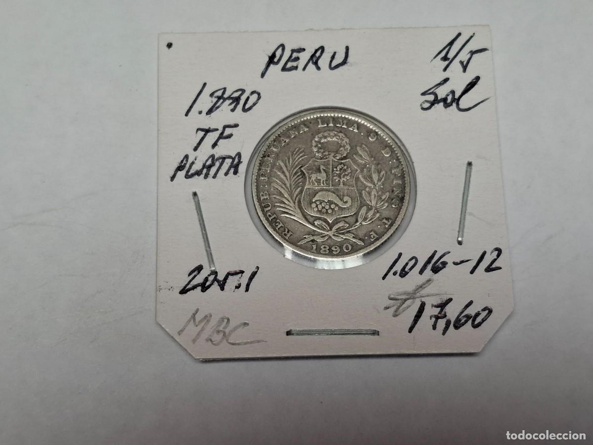 Monedas antiguas de Am&eacute;rica: 1/5 de SOL de PLATA de 1890 TF Km 205.1 PERU en MBC