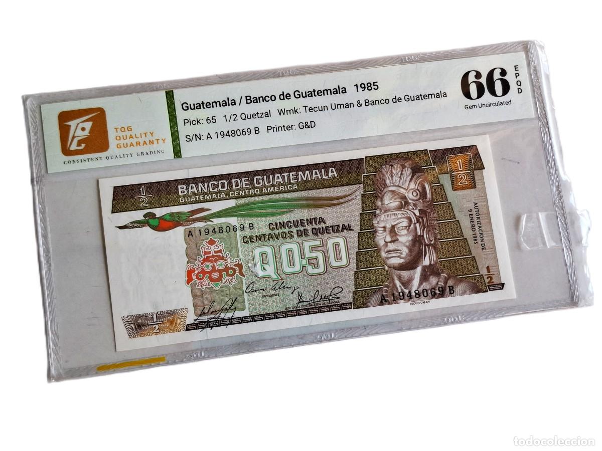 Moedas antigas da Am&eacute;rica: GUATEMALA 1/2 QUETZAL 1985 GEM TQG 66 EPQD