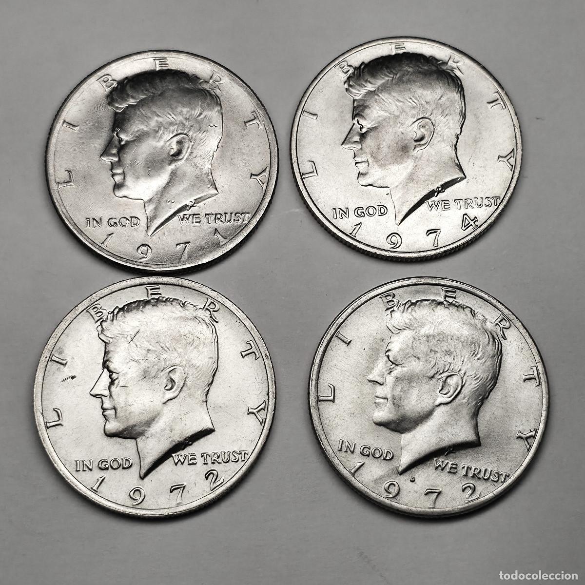 Monedas antiguas de Am&eacute;rica: LOTE 4 MONEDAS ESTADOS UNIDOS 1/2 DOLAR KENNEDY 1971, 1972, 1972 D, 1974