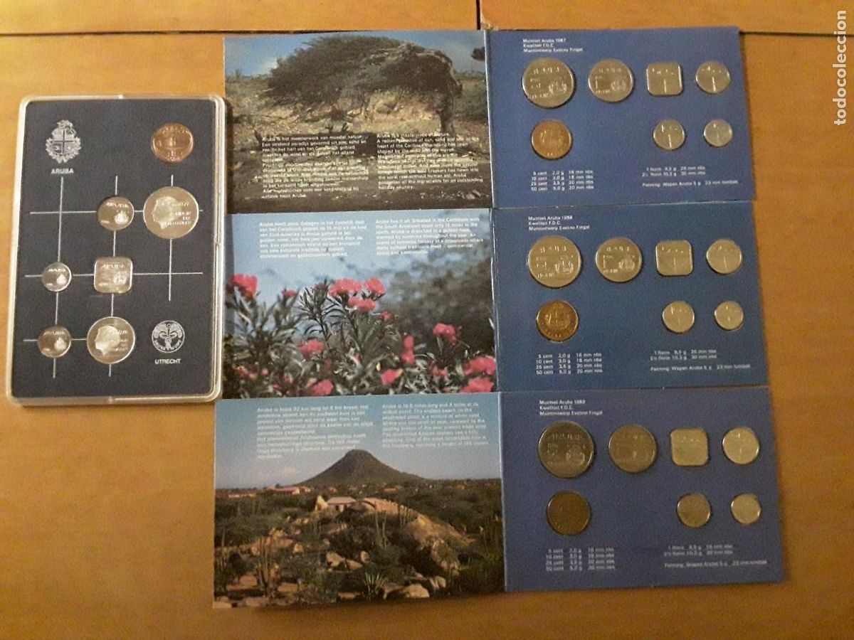 Monete antiche di America: ARUBA - LOTE ESTUCHE Y CARTERAS OFICIALES A&Ntilde;O 1986+ 1987 + 1988 +1989 SIN CIRCULAR.