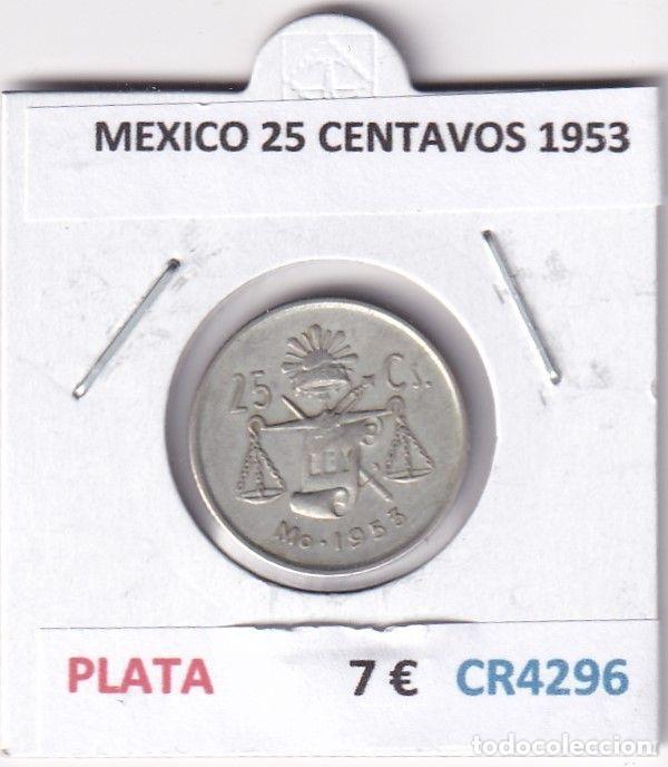 Monedas antiguas de Am&eacute;rica: CR4296 MONEDA MEXICO 25 CENTAVOS 1953 PLATA